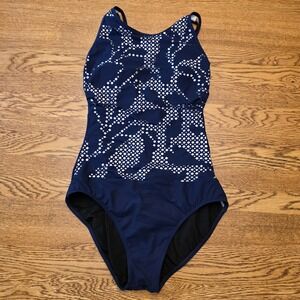 Gottex 1 Piece‎ Size 6 Slimming Swimsuit Navy/White Cut Out Floral Resort Cruise